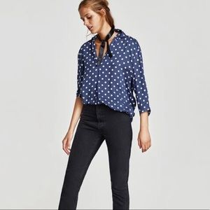 Zara Blue Polka Dot Poplin Shirt